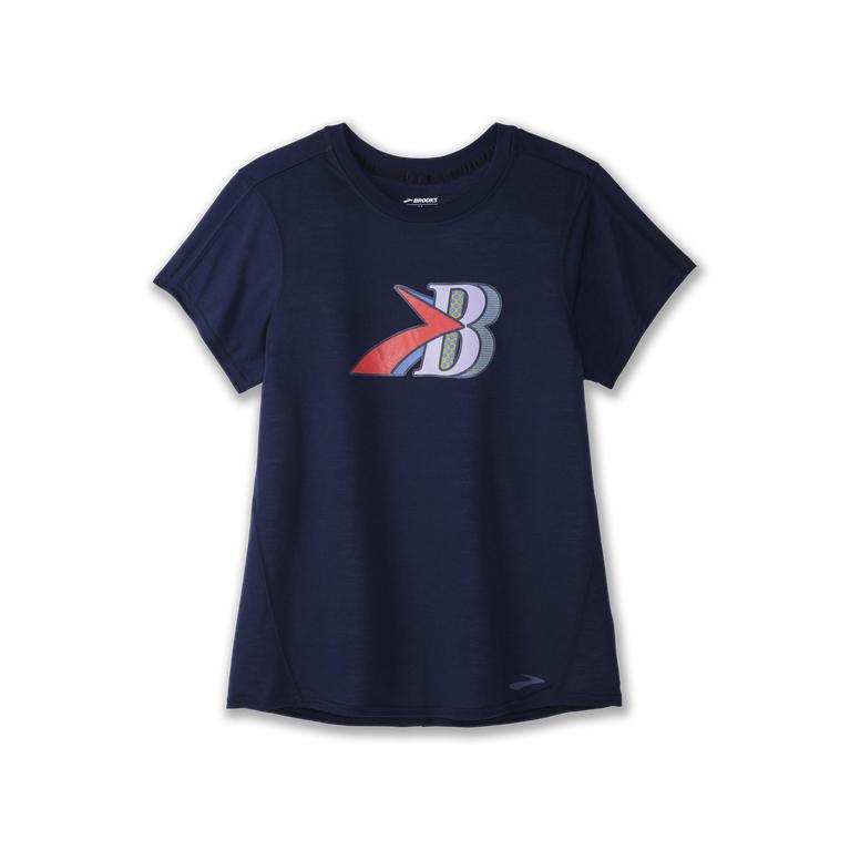 Brooks Distance Graphic Womens Short Sleeve Running Shirt - Navy/B - Indonesia (EYVF-25089)